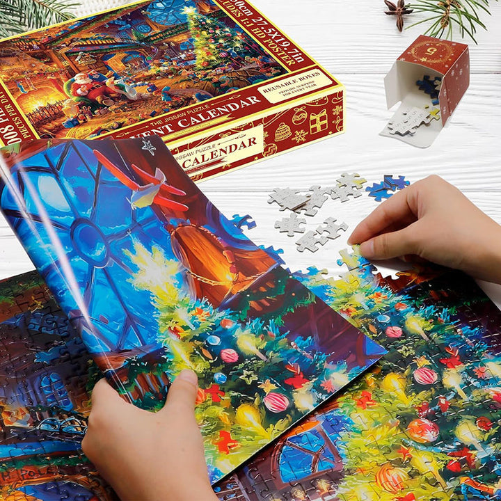 Festive 24-day Advent Calendar featuring a new Christmas puzzle piece daily. Great holiday activity.