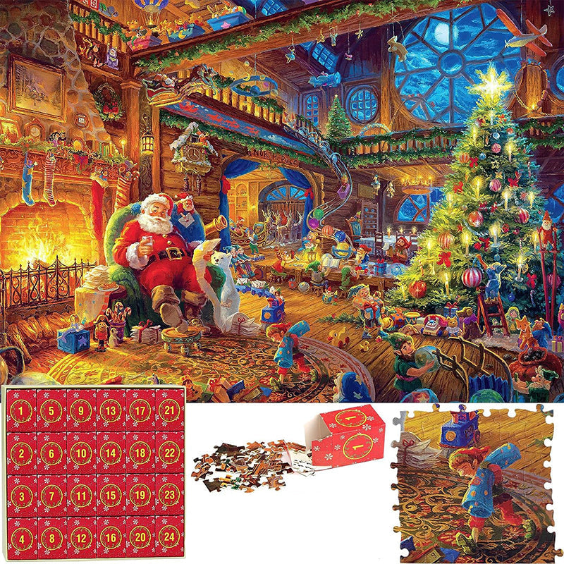 Kids and adults enjoying the Christmas Puzzle Advent Calendar. A fun, festive holiday countdown activity.