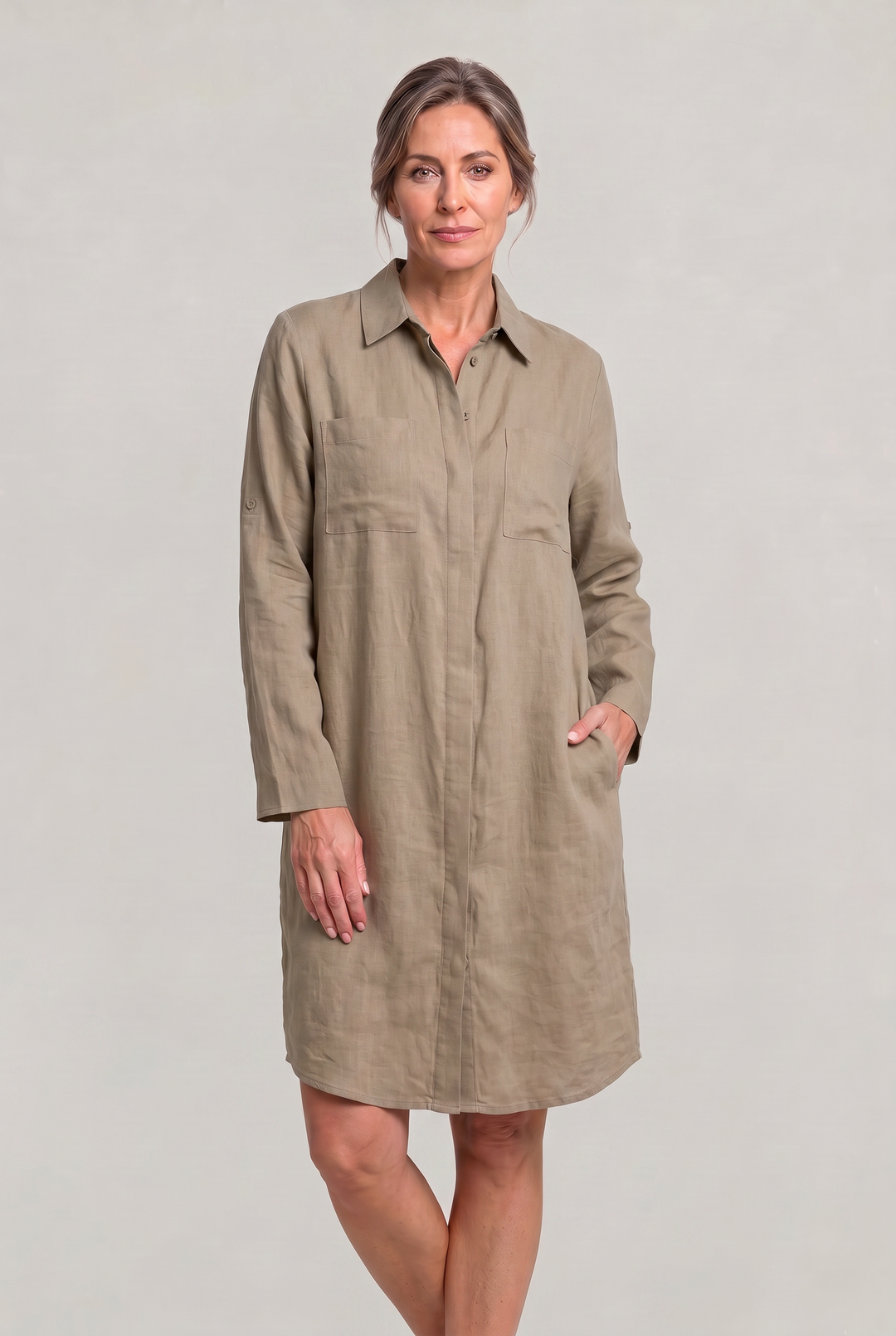 Women's chic oversized button-down shirt dress. Perfect casual summer dress or beach cover-up.