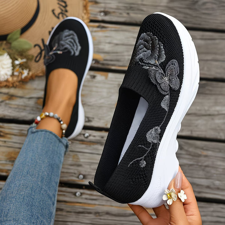Stylish women's floral slip-on shoes, orthopedic design for comfortable daily walking & support.