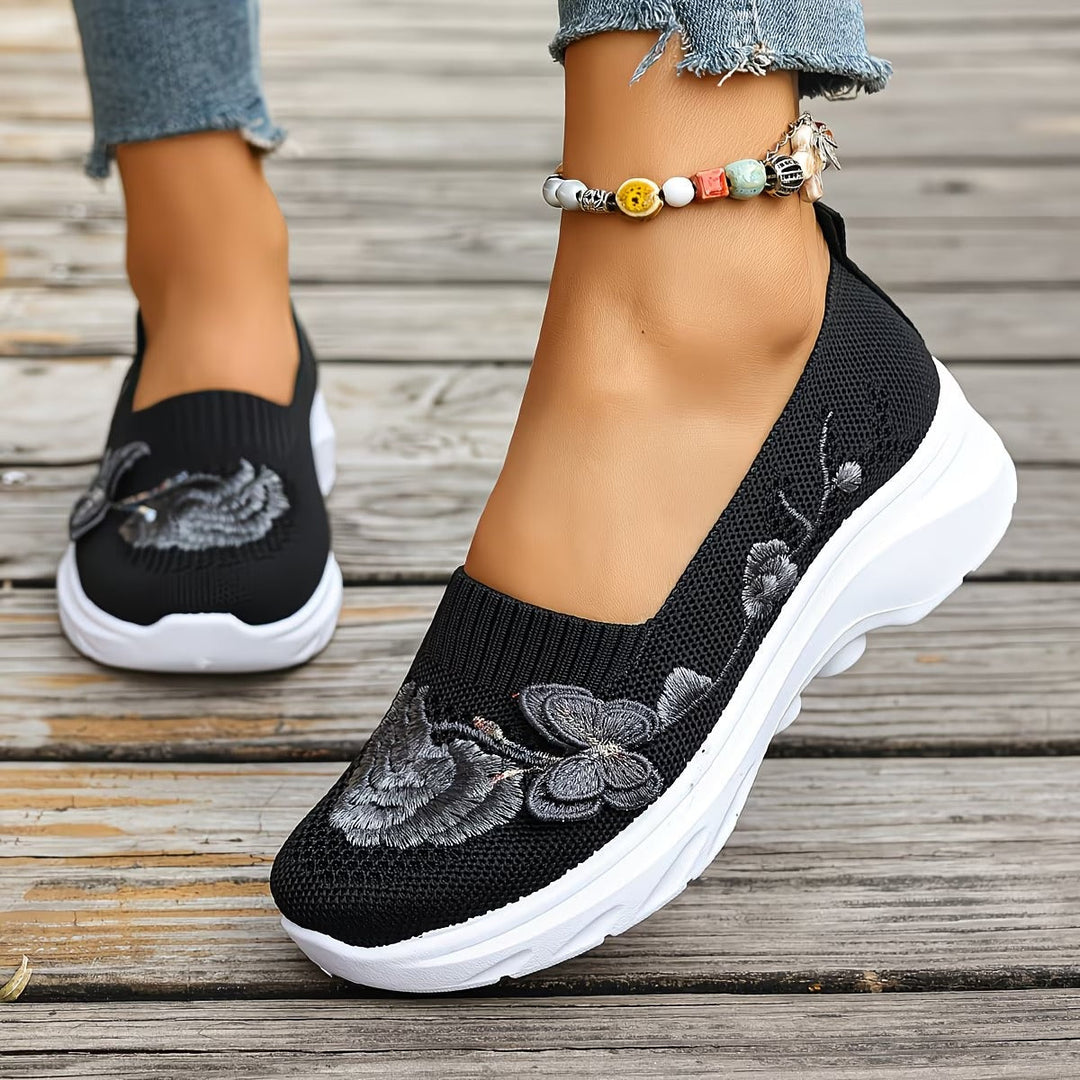 Comfortable women's floral orthopedic slip-on shoes, perfect for daily wear with arch support.