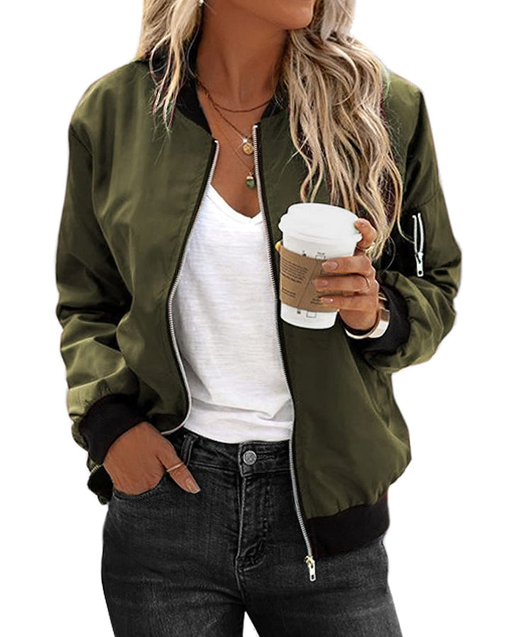Women's classic bomber jacket, stylish everyday outerwear with a modern fit for versatile fashion.