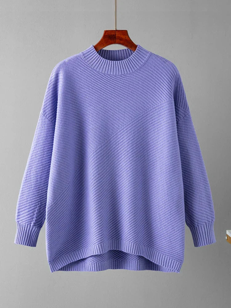 Women's classic crew neck ribbed knit top, designed for comfortable wear and an effortlessly chic look.