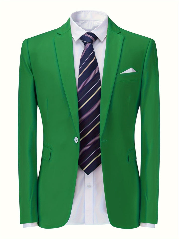 Sophisticated men's classic blazer, solid, great for business, formal, or smart casual style.
