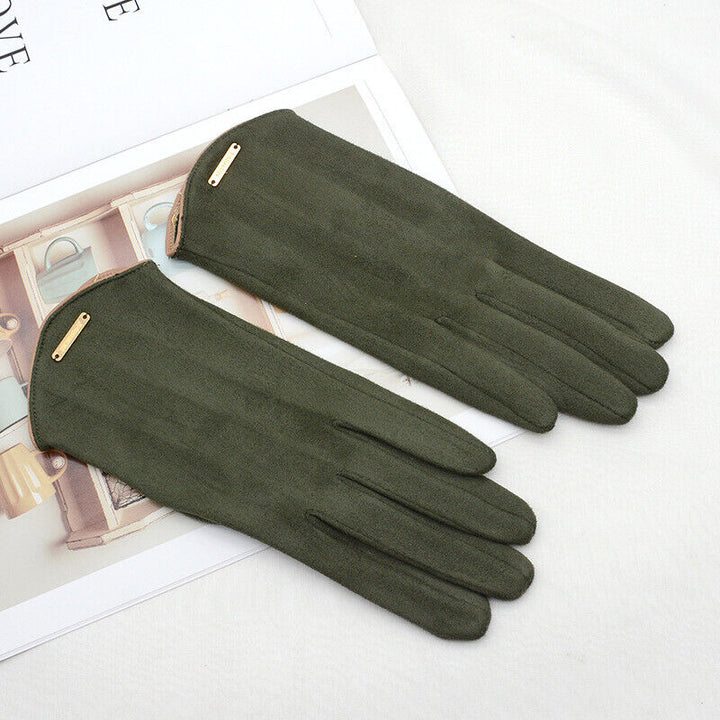Responsive touchscreen women's suede gloves, ideal for winter & smartphone use.