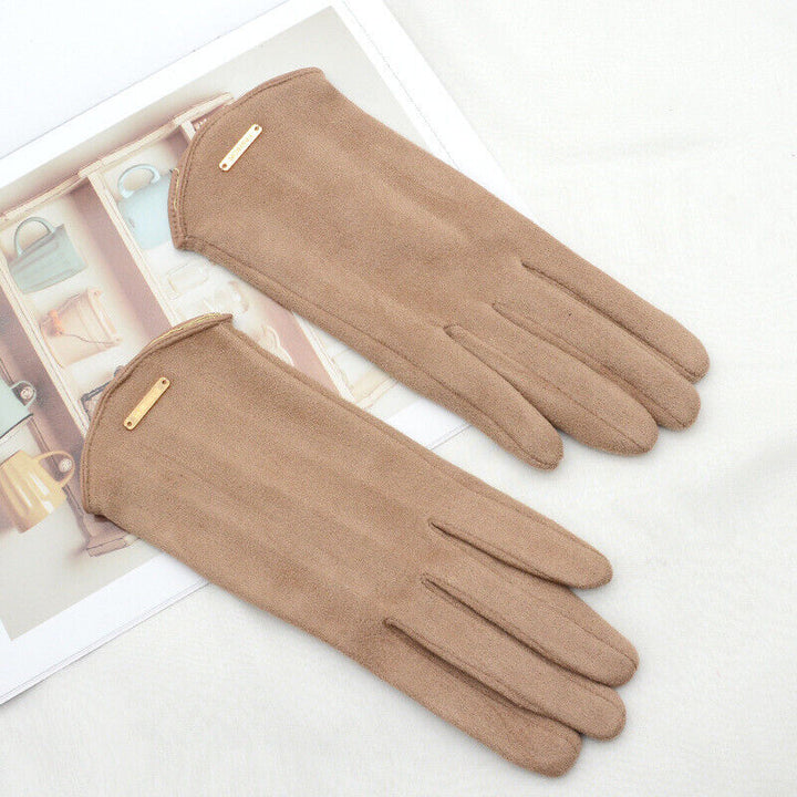 Classic women's suede touchscreen winter gloves with soft cashmere lining for warmth.