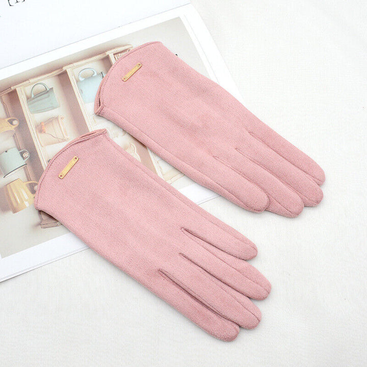 Luxurious cashmere-lined women's suede winter gloves with functional touchscreen.