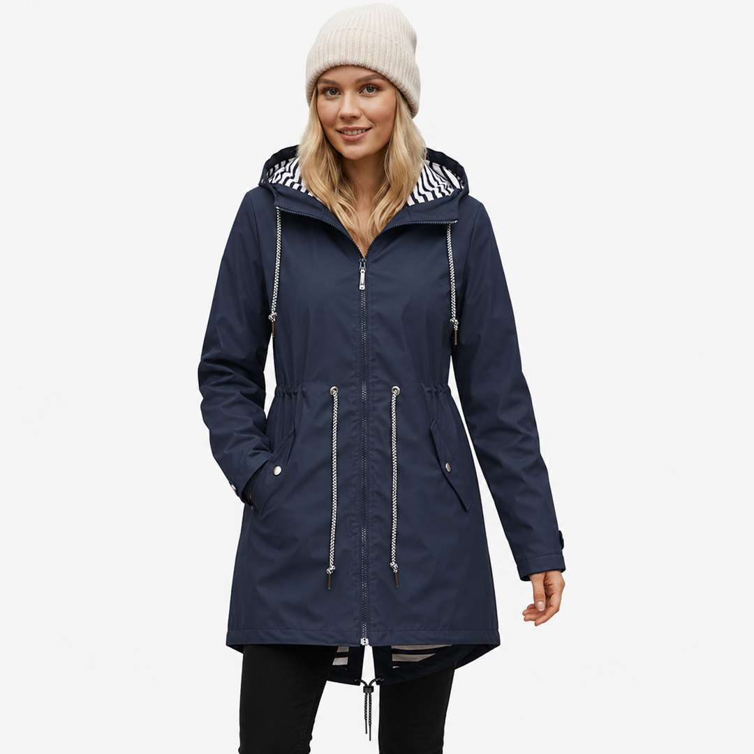 Stylish women's waterproof rain jacket. Perfect for everyday all-weather protection.