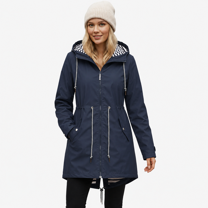 Stylish women's waterproof rain jacket. Perfect for everyday all-weather protection.