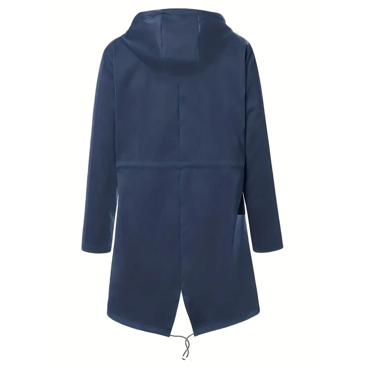 Fashionable women's hooded rain jacket. Waterproof & versatile, perfect for everyday style.