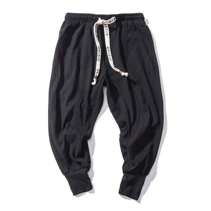 Modern men's relaxed fit harem pants, combining comfort with streetwear style for versatile casual looks.