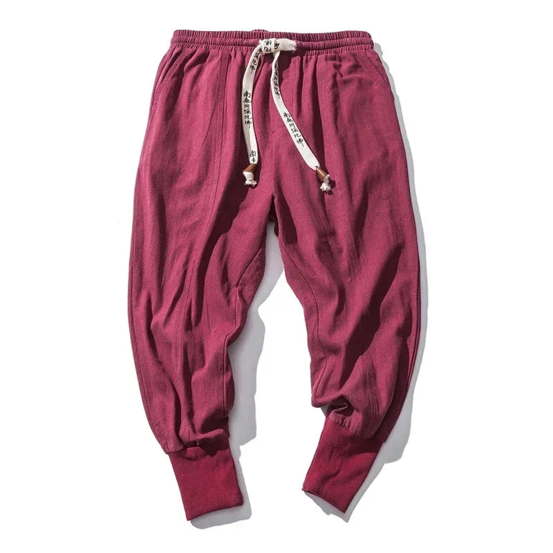 Soft men's harem pants, designed for ultimate comfort and a relaxed, fashionable casual style.