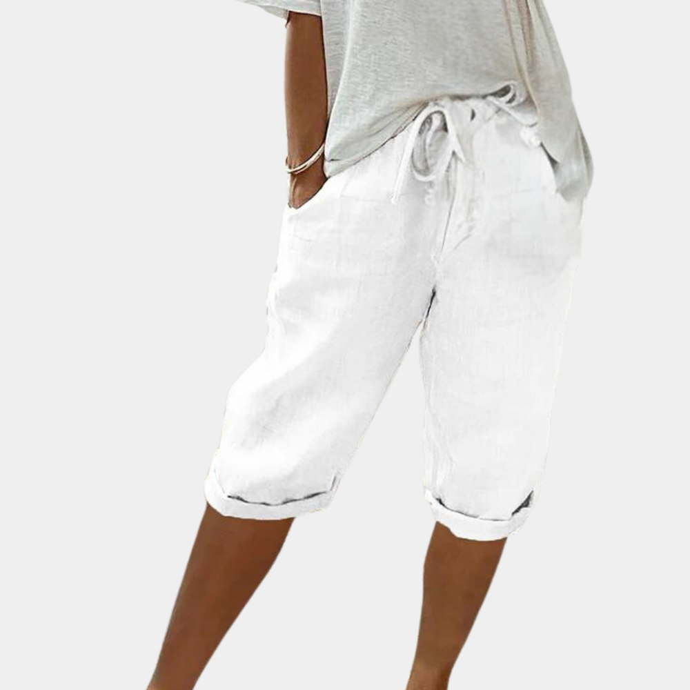 Soft fabric women's summer shorts with elastic waistband, offering a relaxed and comfortable fit.