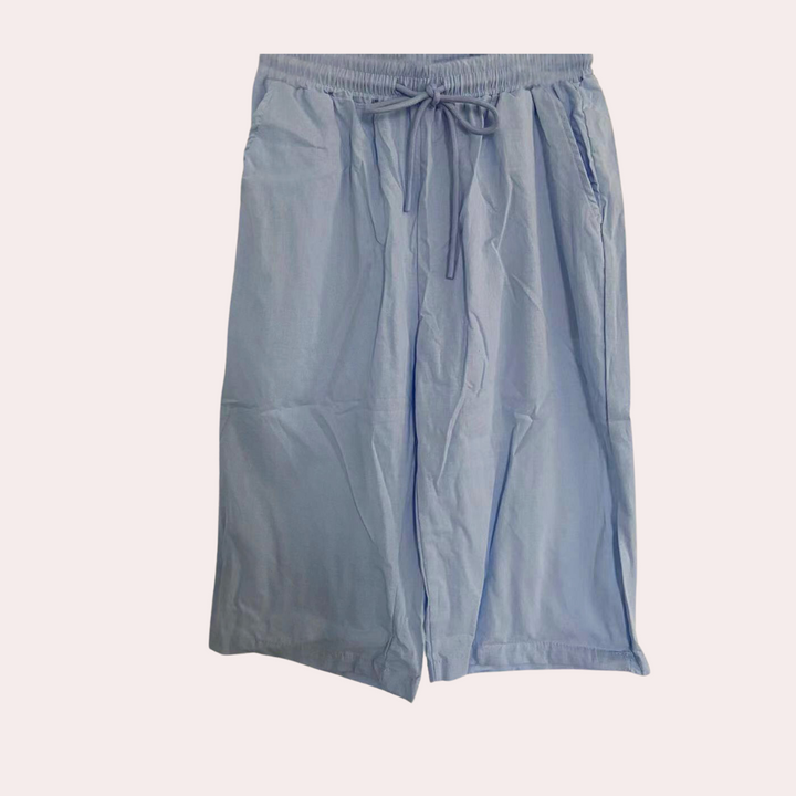 Back view of comfortable women's summer shorts with elastic waist, perfect for everyday casual wear.
