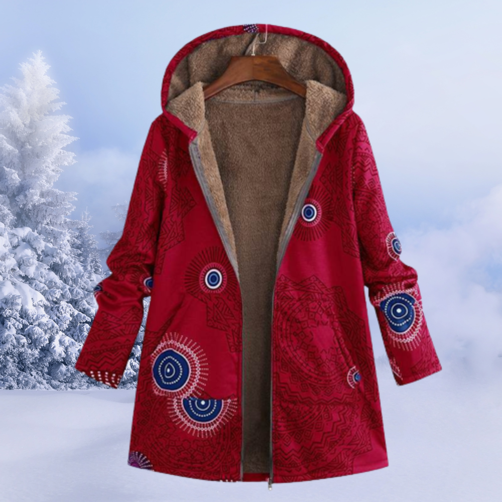 Chic floral print women's winter coat, designed for comfort and warmth in cold weather.