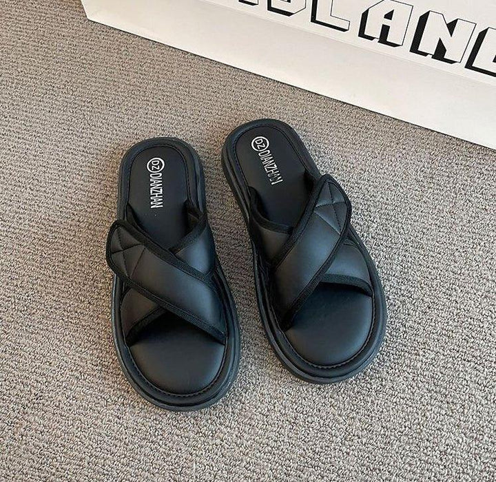 Close-up: Elegant wide women's bunion relief flip-flops, combining style with orthopedic comfort.