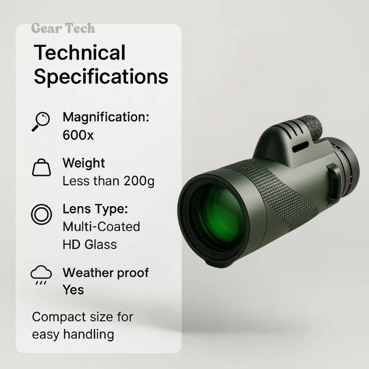 Lightweight 45x zoom HD monocular, perfect for portable outdoor observation and hiking.