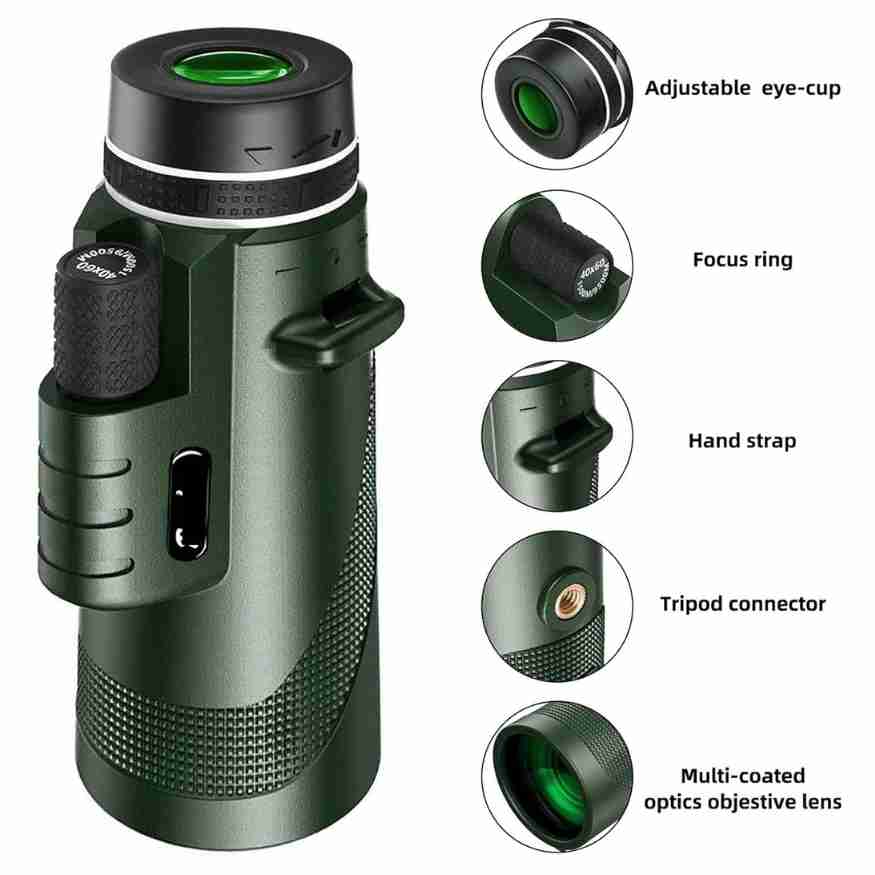 Portable 45x zoom monocular for sports events, providing clear HD optics for action viewing.