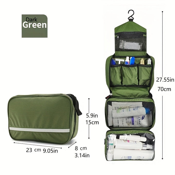 Compact orange cosmetic case, fits easily in luggage for trips.