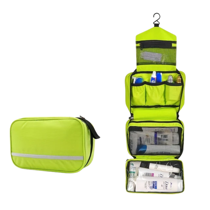 Black hanging bathroom organizer, keep toiletries tidy on the go.
