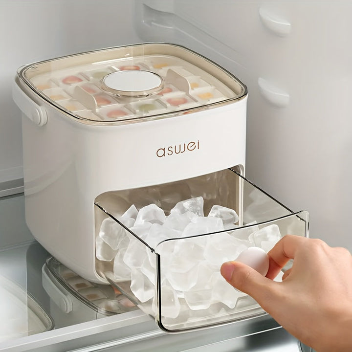 Sleek compact ice cube machine, a quiet home appliance producing rapid ice for drinks & parties. Easy to use.