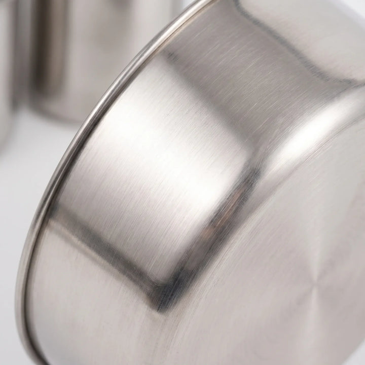 Durable stainless steel outdoor mess kit, compact cookware for robust camping and backpacking cooking.