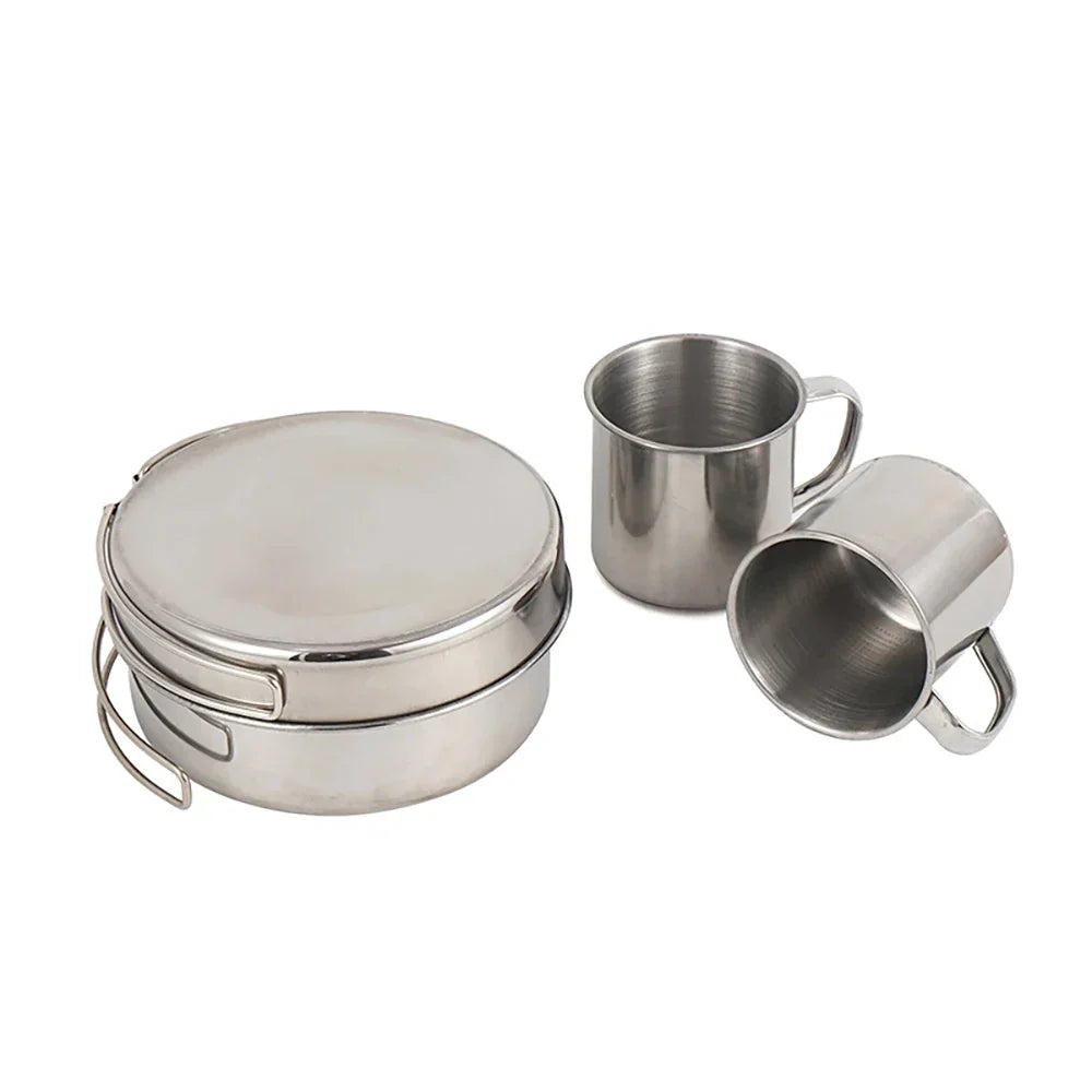 Lightweight, compact stainless steel mess kit for camping & hiking. Essential outdoor cookware, easy to pack.