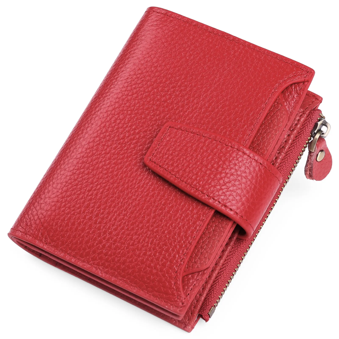 Interior view of a women's leather card holder wallet, neatly organized.