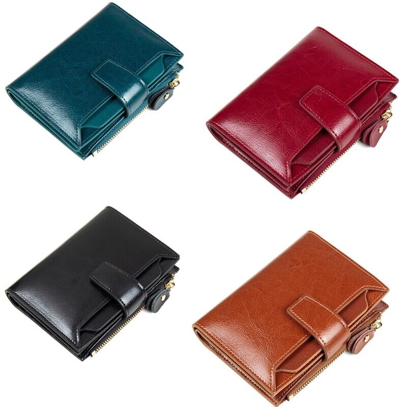 Slim profile of a multi-functional leather wallet for women.