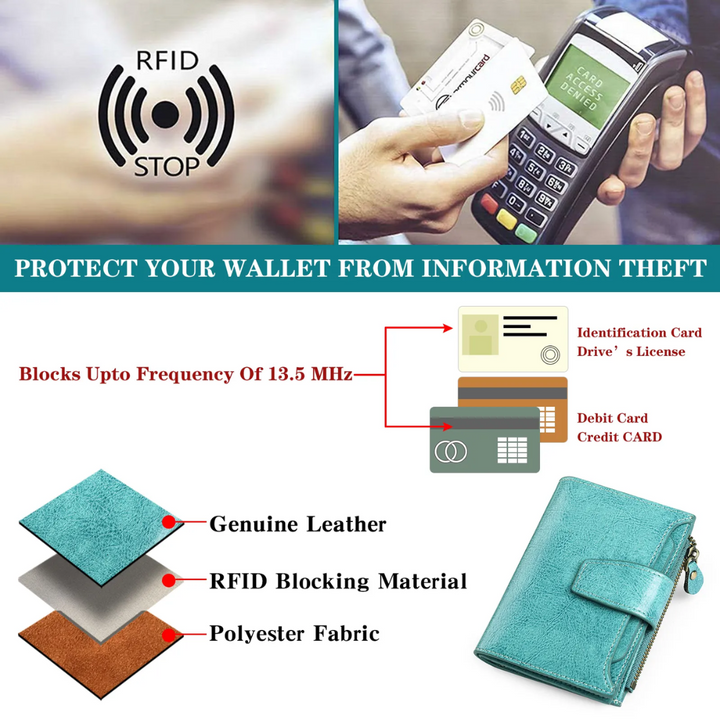 Full grain leather women's compact wallet, durable and chic.