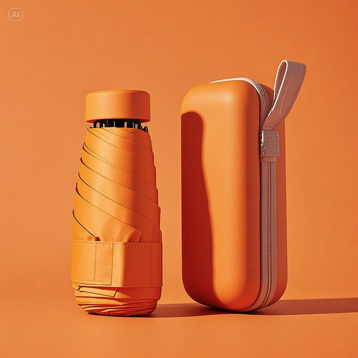 Stylish compact umbrella offering sun protection and rain gear, easily portable.