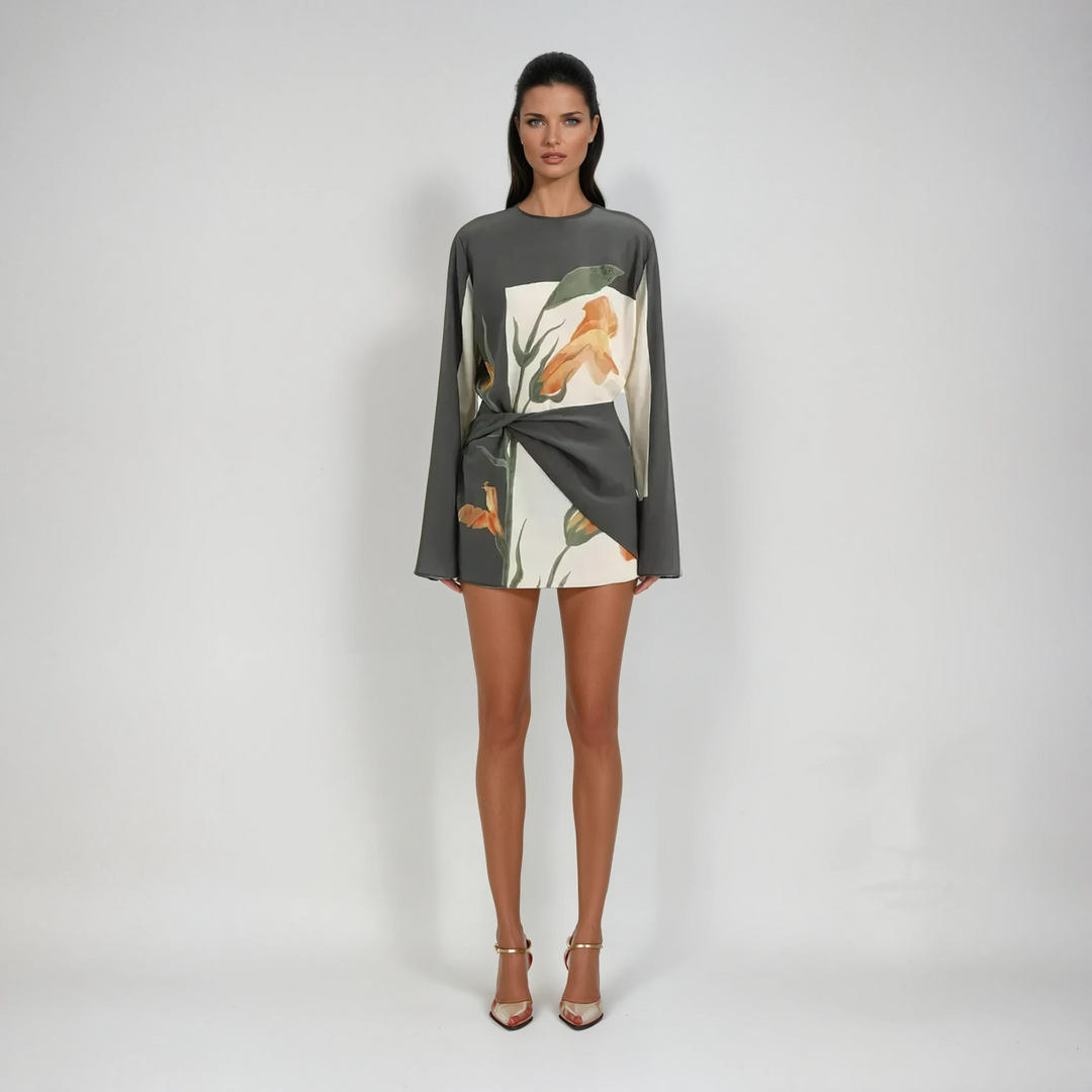 Constance floral twist cocktail mini dress for women, perfect party dress.