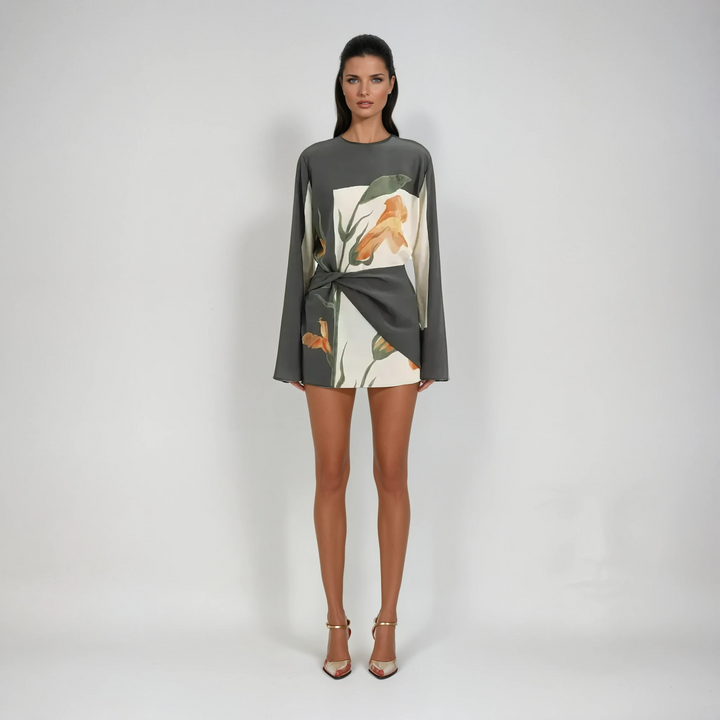 Constance floral twist cocktail mini dress for women, perfect party dress.