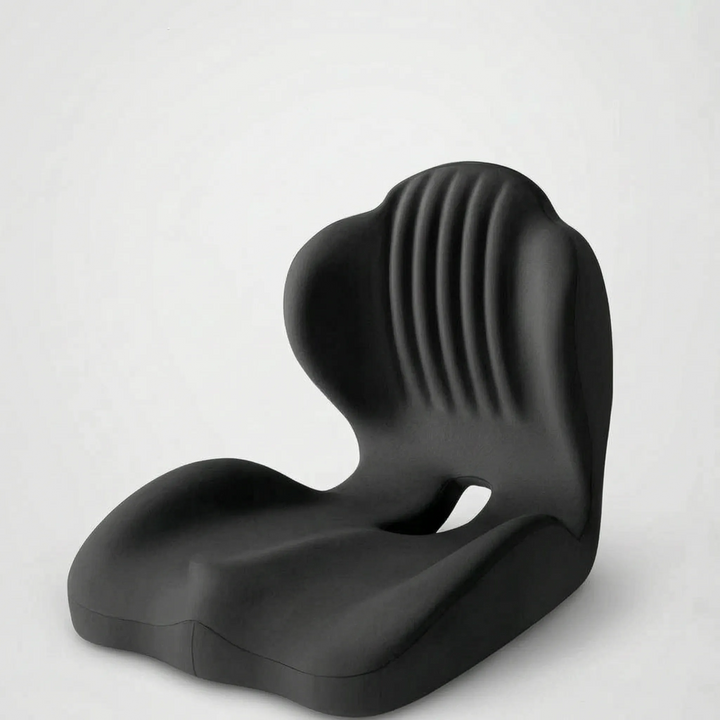 Supportive contoured seat cushion for desk chairs, enhancing posture, spinal alignment & all-day comfort.
