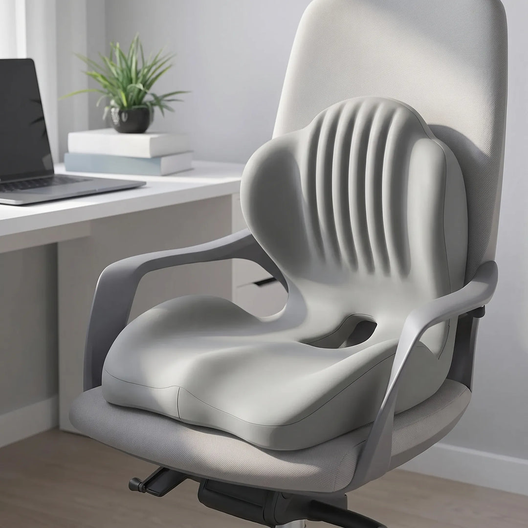 Portable ergonomic car seat cushion with memory foam for comfortable long drives and back support.