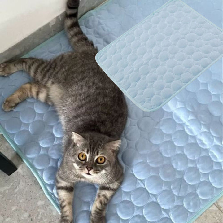 Feline cooling mat offers heat relief & comfort. Washable cat pad, ideal for summer pet accessories.