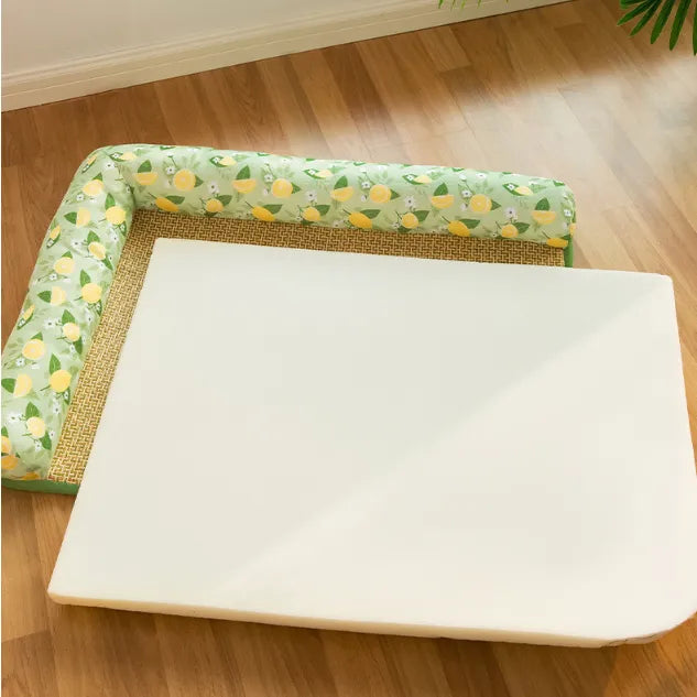 Easy clean feline cooling mat with raised edge, keeps pets cool. Lemon scented summer bed for ultimate comfort.
