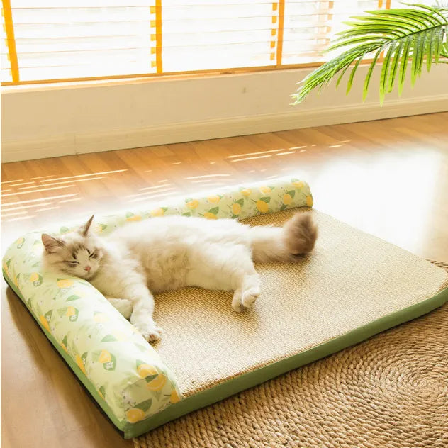 Deluxe feline cooling mat, raised edge for head support. Lemon scented, easy clean summer pet bed.