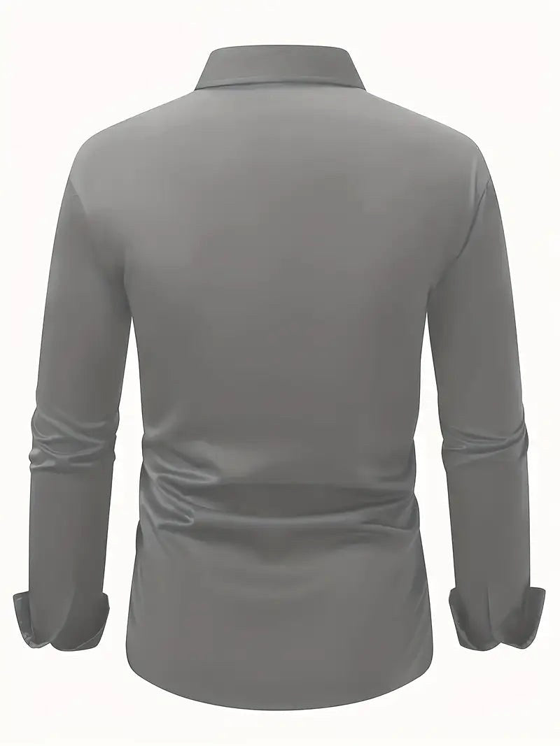 Sleek men's breathable slim-fit long-sleeve shirt, a modern button-up for contemporary style.