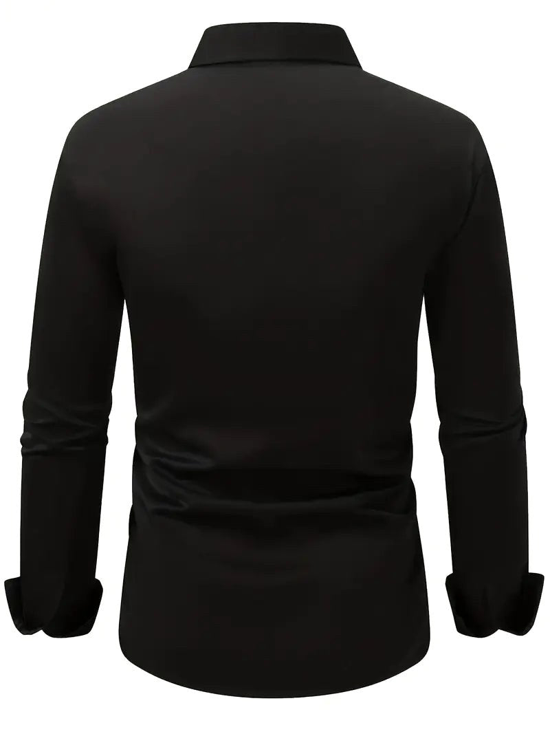 Men's breathable slim-fit long-sleeve button-up top for versatile modern everyday wear.