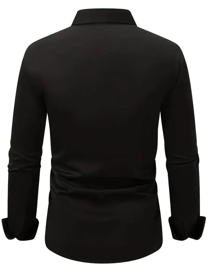 Men's breathable slim-fit long-sleeve button-up top for versatile modern everyday wear.