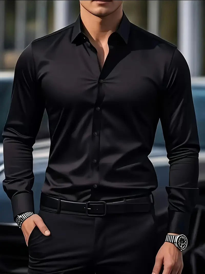Everyday men's breathable long-sleeve slim-fit shirt, offering modern style and comfort.