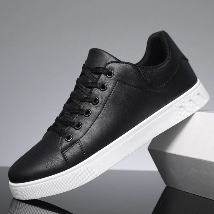 Stylish men's brown low-top lace-up sneakers. Orthopedic comfort footwear for casual everyday wear.