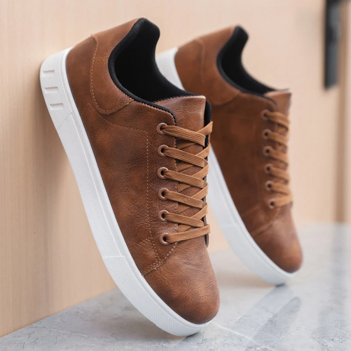 Active men's orthopedic lace-up sneakers in black, perfect for comfortable walking & casual daily wear.