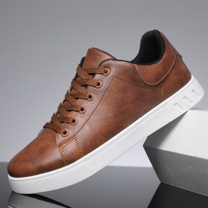 Brown men's casual orthopedic lace-up sneakers. Comfort footwear for everyday wear & men's fashion.