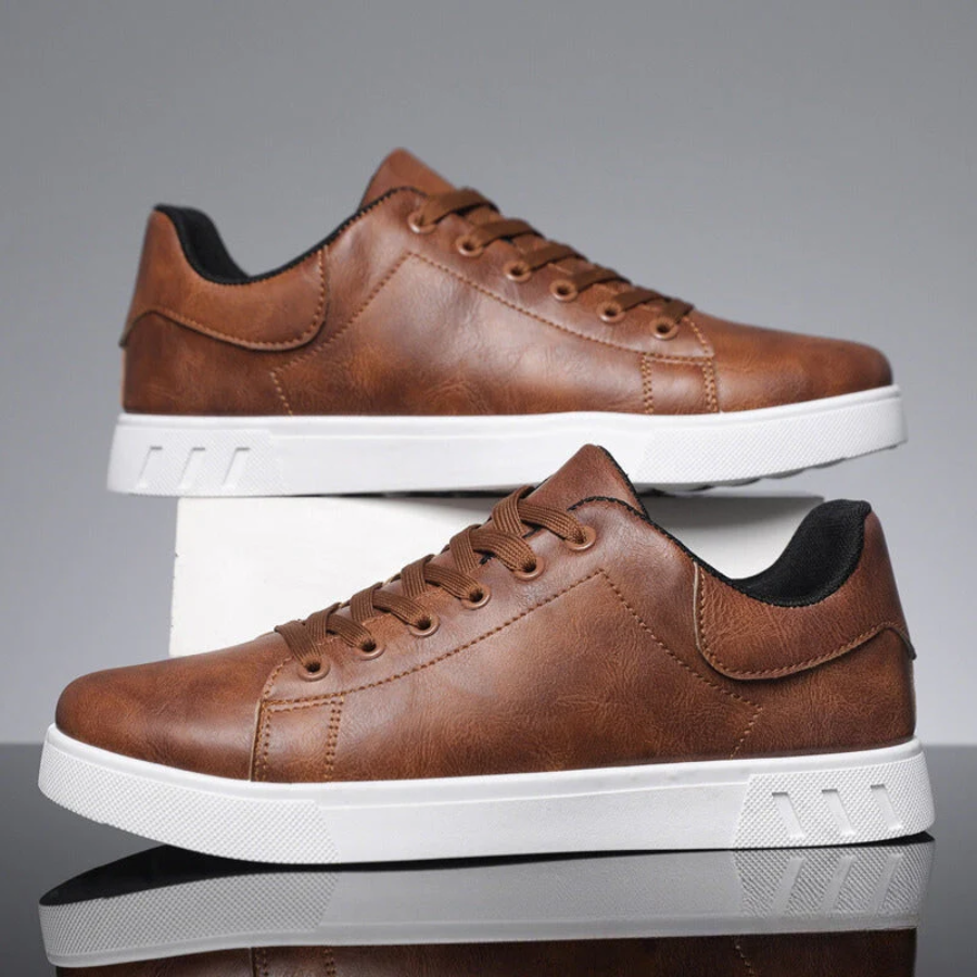 Versatile black low-top men's orthopedic lace-up sneakers, providing comfort for casual walking & daily style.
