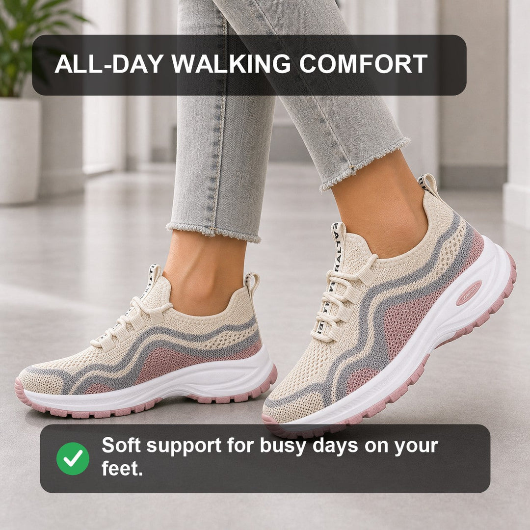 Women's supportive walking shoes styled with activewear, perfect for daily comfort and support.