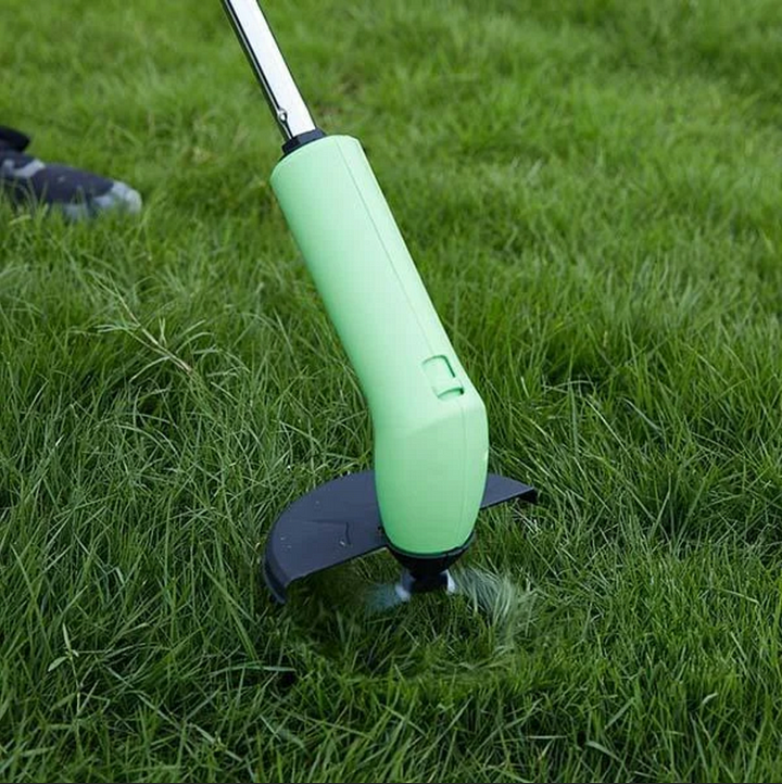 Battery-powered mini weed trimmer, a portable lawn care tool for effortless yard maintenance and grass cutting.