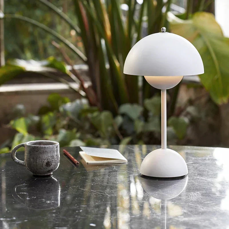 Retro cordless LED table lamp, perfect for home decor & portable accent lighting.