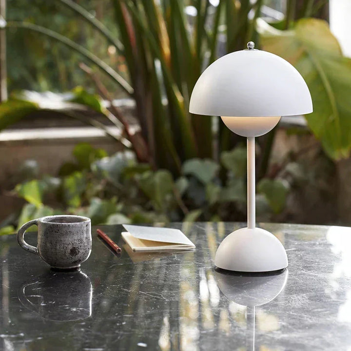 Retro cordless LED table lamp, perfect for home decor & portable accent lighting.